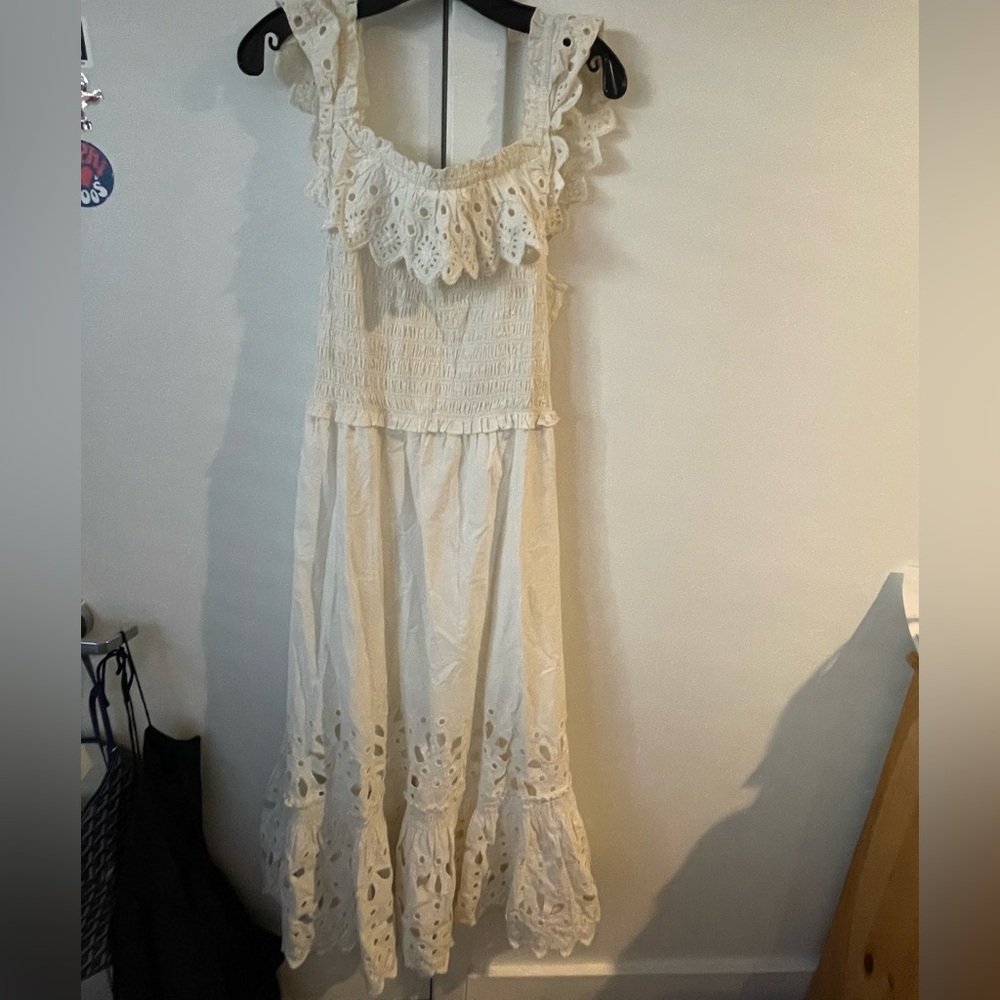 Sea New York Cream Ruffled Tiered Midi Dress